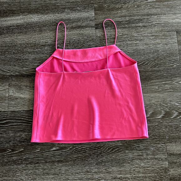 Alice + Olivia Harmon Candy Pink Satin Cami Top Sz Medium Cropped Cowl Neck Tank - Picture 13 of 16